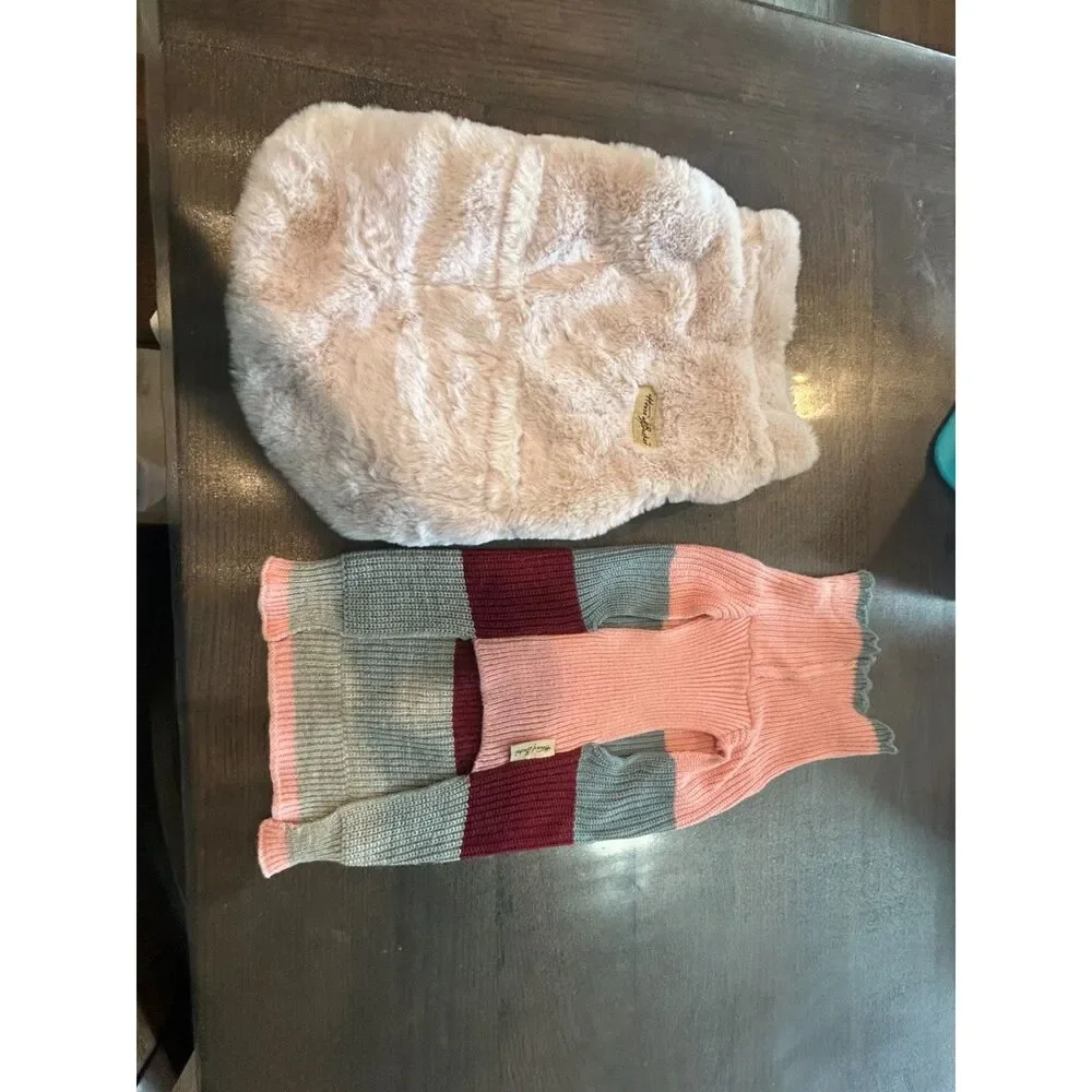 House of Bark Plush Dog Jacket Coat Size L Fits Medium Pink and Sweater